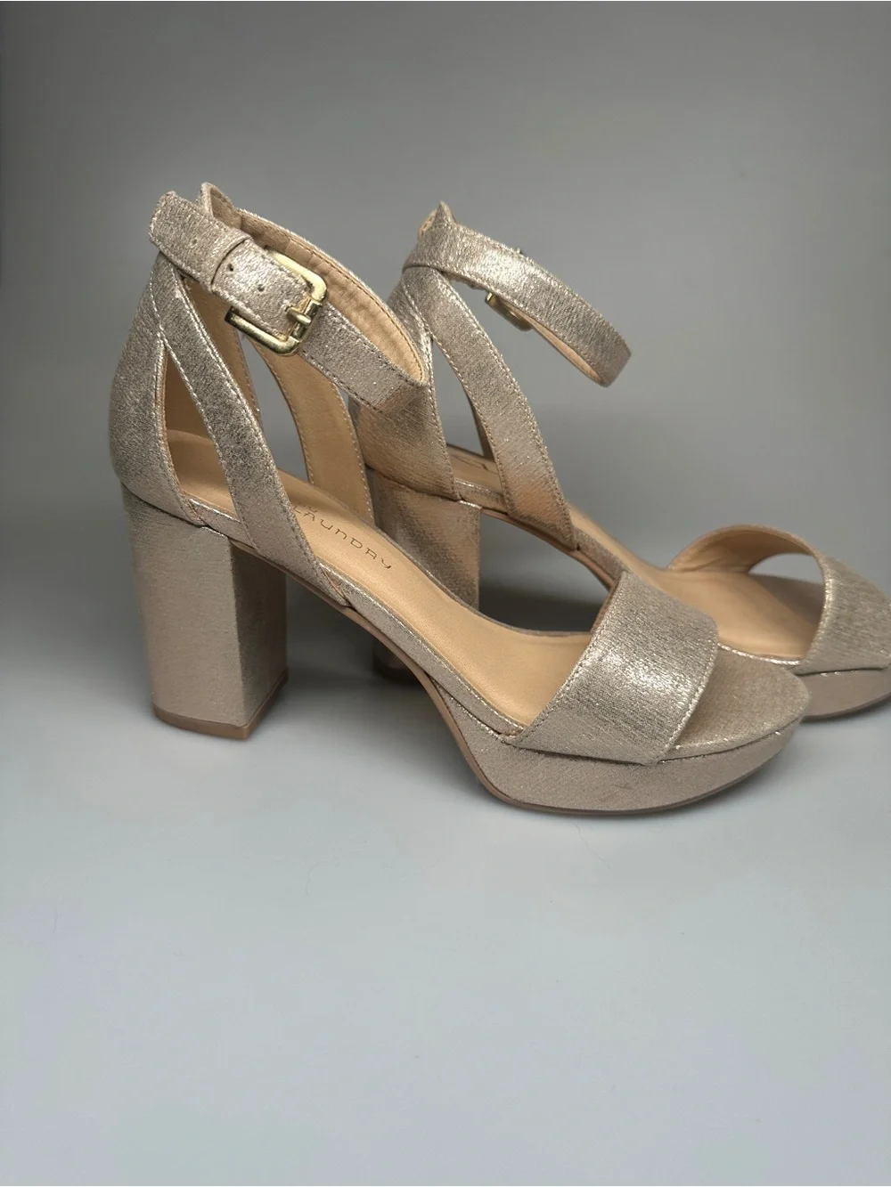 CL by Laundry Shimmery Light Gold Platform Block Heels